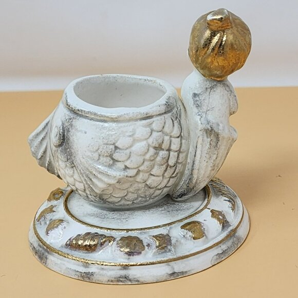 Vintage Napcoware Tuscan Alabastro Mermaid Fish Ceramic Toothpick/Trinket Holder - Picture 3 of 10
